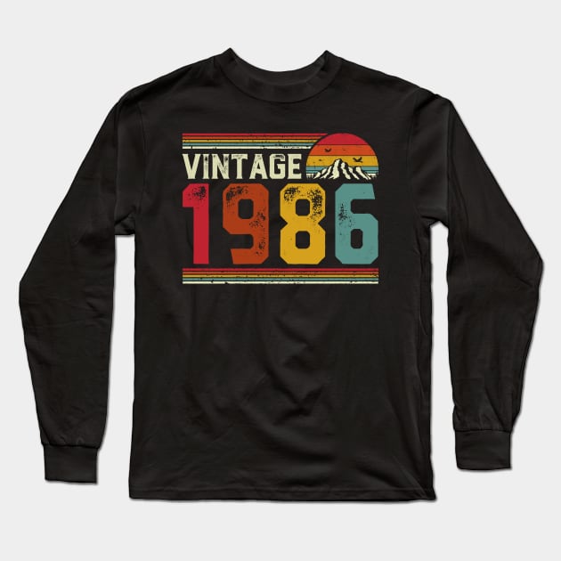 Vintage 1986 Birthday Gift Retro Style Long Sleeve T-Shirt by Foatui